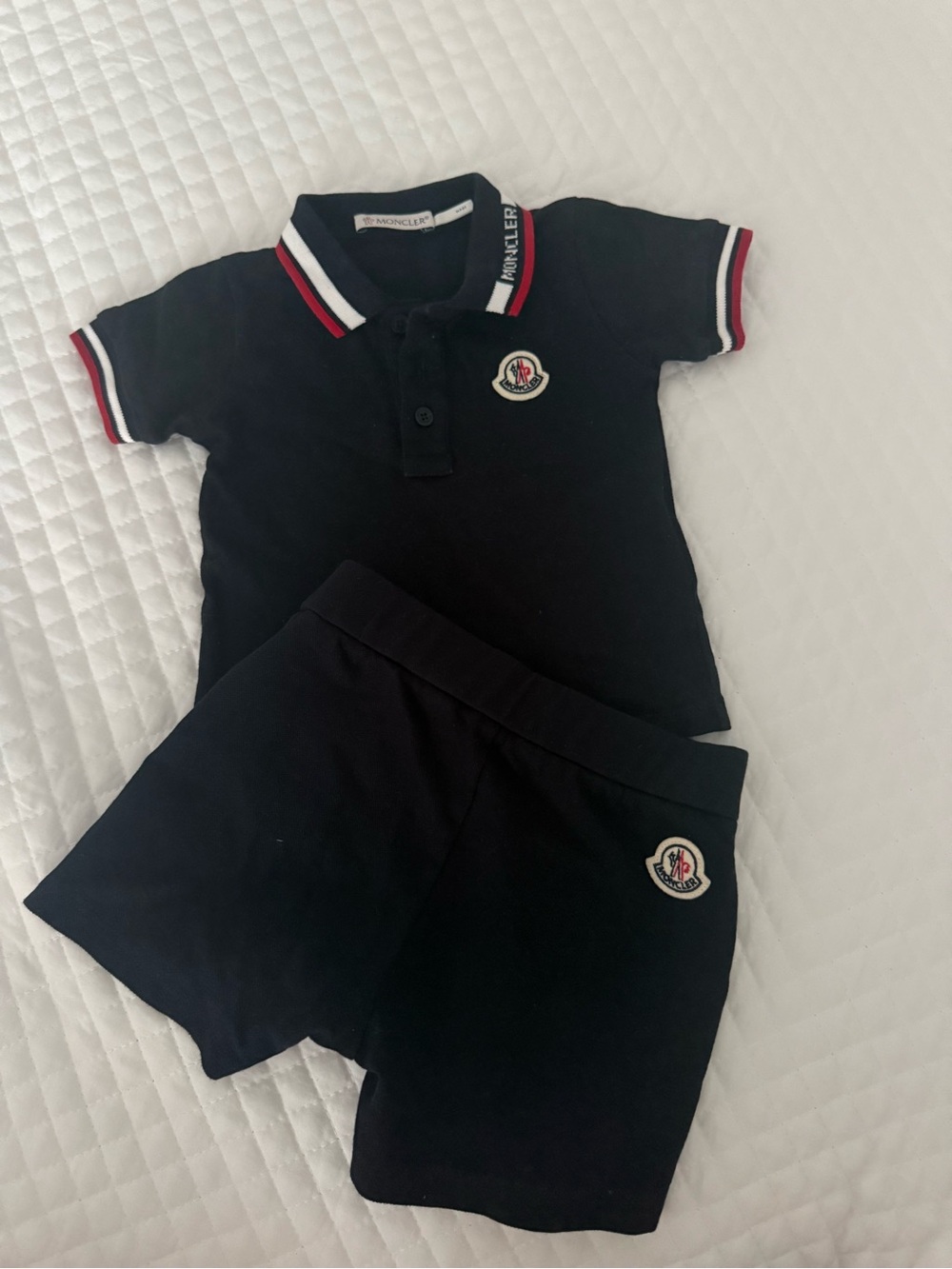 Moncler Kids Black Polo Shirt & Shorts Set 6-9month
